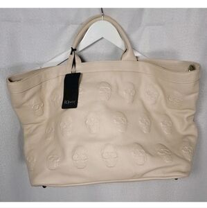 NEW IO PELLE Skulls Latte Ivory White Large Tote Bag